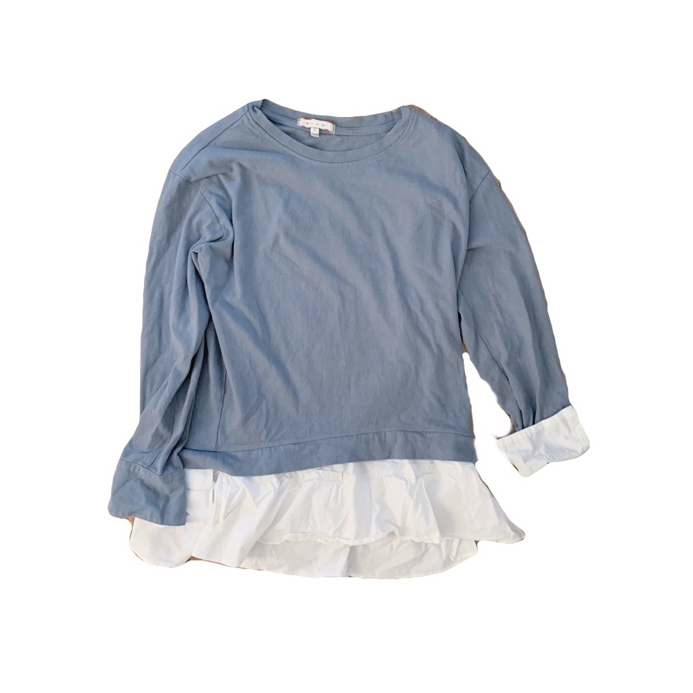 {Anthropologie Eri + Ali} Layered Poplin Cuff Sleeved Crewneck Pullover Small